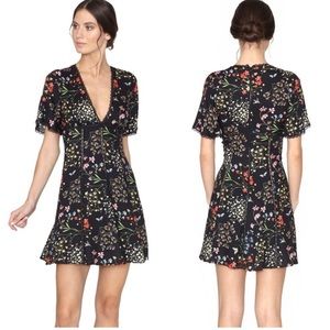 Alice & Olivia Aerona/Amara Floral Short Sleeve Lace Trim Mini Dress Black sz 4
